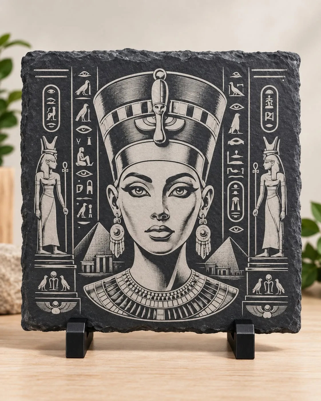 Portrait de Néfertiti gravé sur ardoise